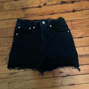 Black distressed jean shorts